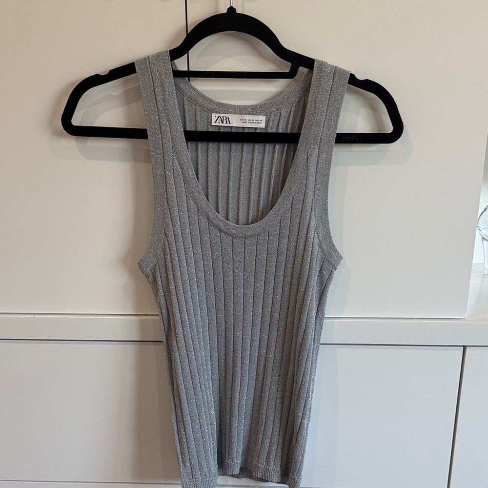 Zara Silver Ribbed Tank Top